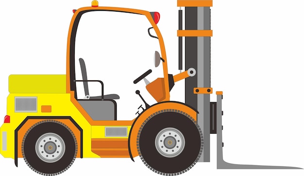 Vector yellow forklift truck with driver isolated on white background