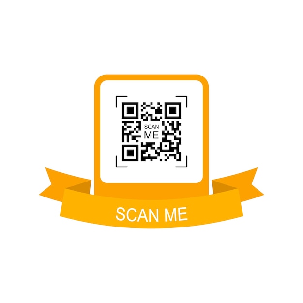 Желтая рамка с лентой для qr-кода Креативная концепция qr-кода Scan me Vector