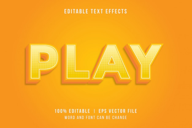 Yellow fun game style text effect with play word