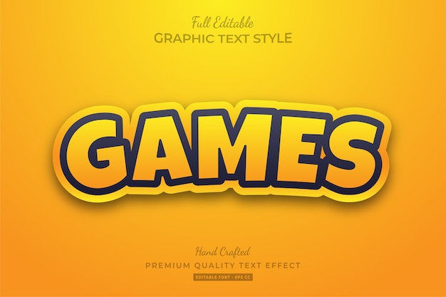 Giallo giochi cartoon modificabile premium effetto stile di testo