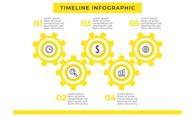 Modello di infografica a 6 fasi con ingranaggio giallo