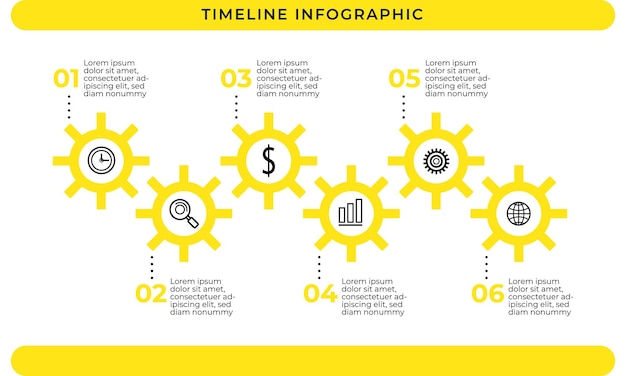 Yellow gear 6 step infographic template