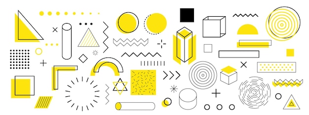 黄色の幾何学的形状は、Webビンテージ広告コマーシャルバナーのレトロな要素を設定します