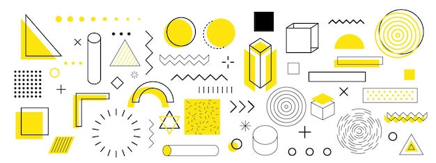 Yellow Geometric shapes set Retro elements for web vintage advertisement commercial banner