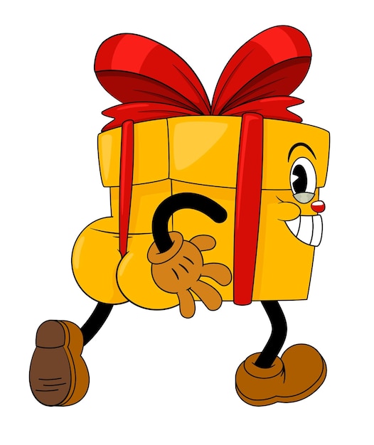 Yellow gift box in hand in comic cartoon style