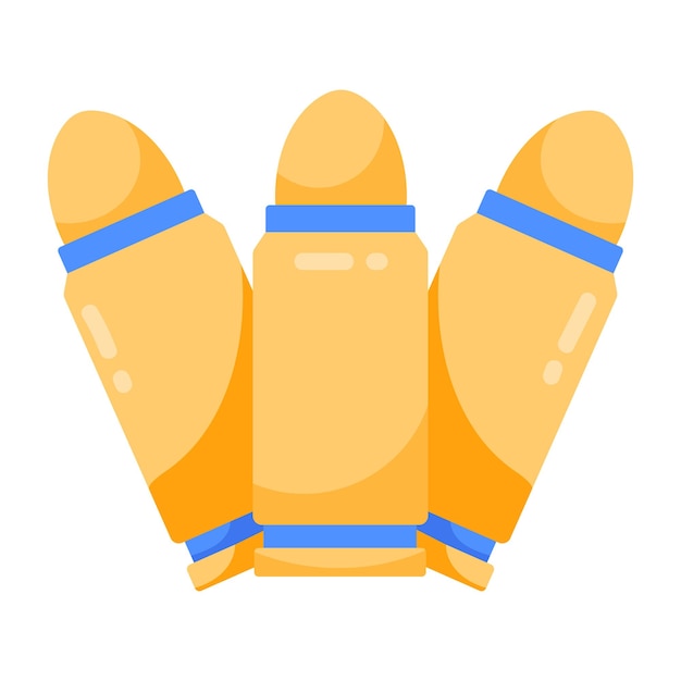A yellow glove with blue stripes and a blue stripe.