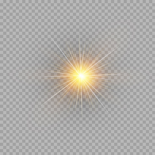 Yellow glowing light burst explosion on transparent background. illustration light effect decoration with ray. Bright star. Translucent shine sun, bright flare.