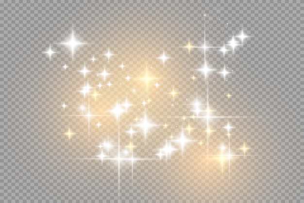 Yellow glowing light explodes on a transparent background sparkling magical dust particles bright st...