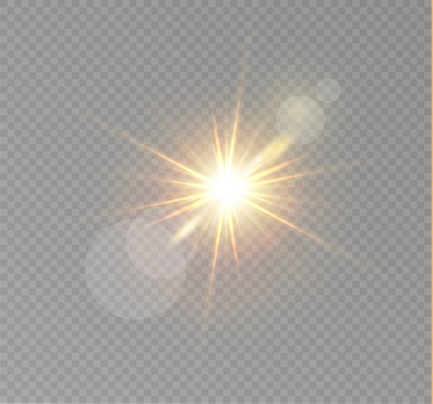 Yellow glowing light explodes on a transparent background. Sparkling magical dust particles. Bright Star. Transparent shining sun, bright flash.  sparkles.