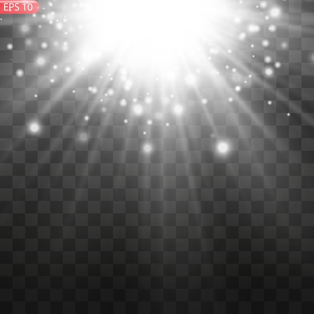 Yellow glowing light explodes on a transparent background. Sparkling magical dust particles. Bright