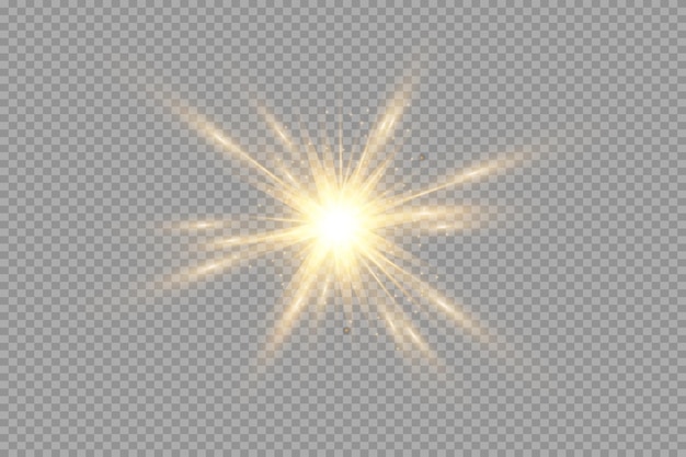 Yellow glowing light explodes on a transparent background sparkling magical dust particles