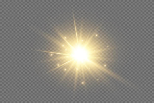 Yellow glowing light explodes on a transparent background Sparkling magical dust particles