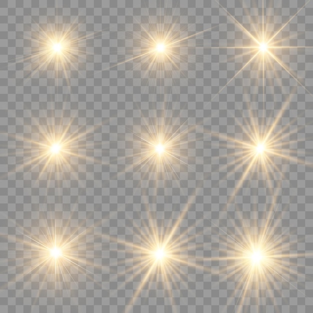 Yellow glowing light explodes on a transparent background Vector transparent sunlight