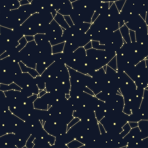 Yellow glowing zodiac star constellations