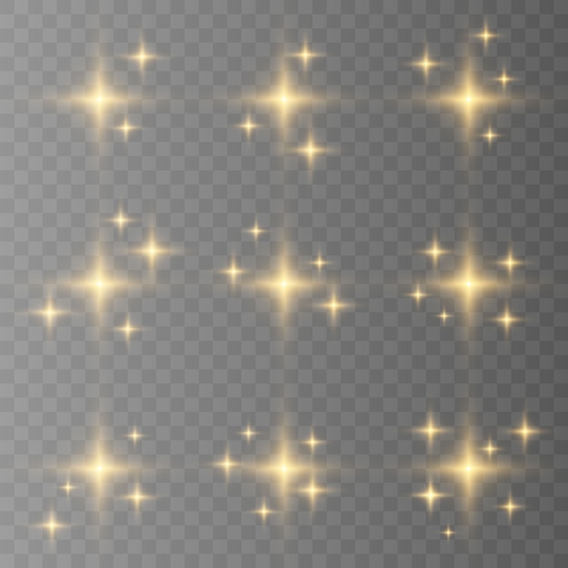 Yellow, gold, orange sparkles symbols  . the set of original   stars sparkle icon. bright firework, decoration twinkle, shiny flash.