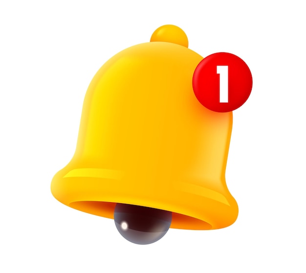 Желтый золотой колокольчик с номером напоминания на белом фоне Знак уведомления
