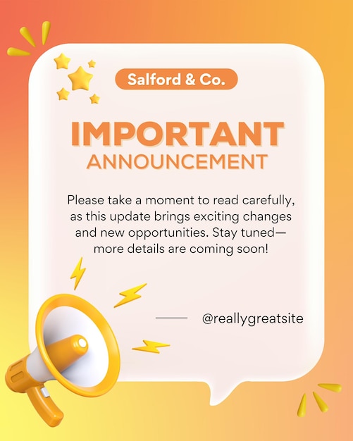 Yellow Gradient Illustrative 3d Important Announcement Instagram Post