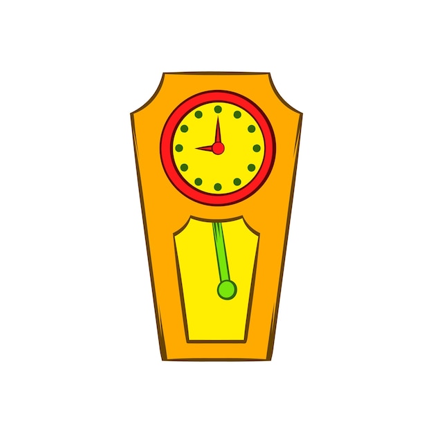 Yellow grandfather clock icon in cartoon style on a white background