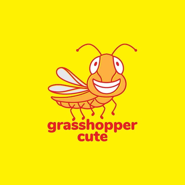 Yellow grasshopper cute cartoon smile logo design vector graphic symbol icon illustration creative idea