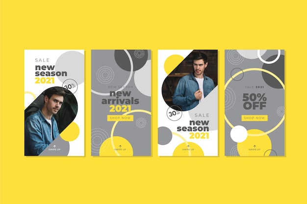 Vector yellow and gray abstract instagram story collection