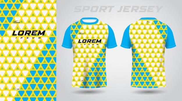 Yellow green and blue color shirt soccer football sport jersey template design mockup