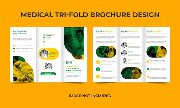 yellow and green creative minimalist trifold medical brochure vector design template