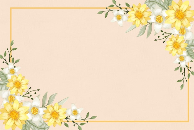 Yellow green flower frame background with white space