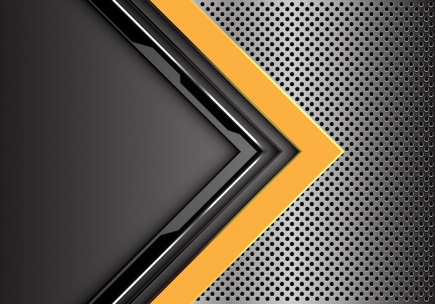 Yellow grey circuit arrow direction metal circle mesh background.