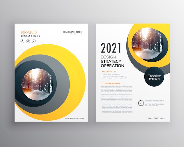 Vector yellow and grey circular business flyer template