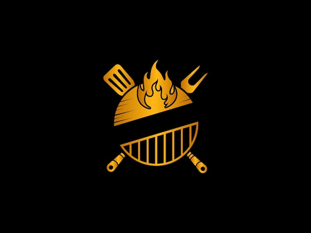 A yellow grill logo with a fire on it