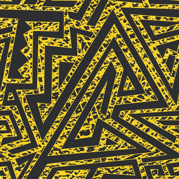 Yellow grunge maze seamless pattern