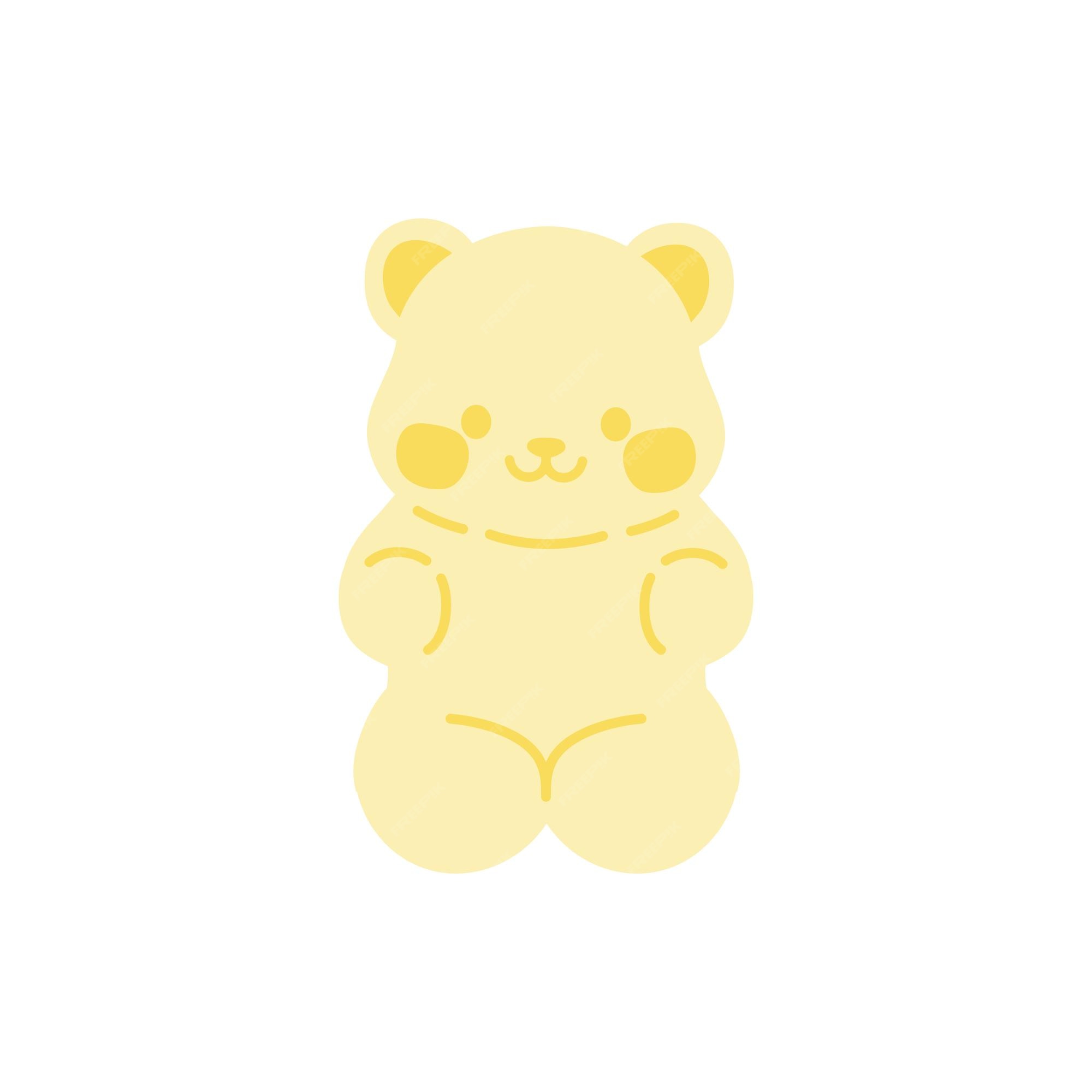 Premium Vector  A cute bear from the gummy bear cartoon in a yellow dress  and red shoes stands in front of a mirror