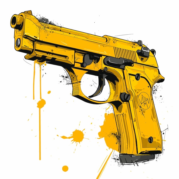 Vector a yellow gun with a black barrel and a black handle