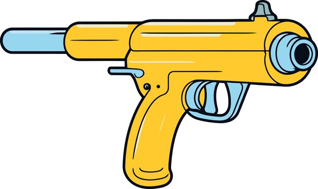 a yellow gun with a blue handle