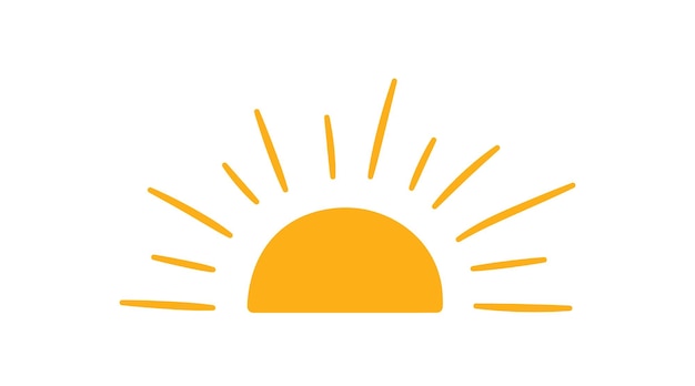 Vector yellow half sun icon in doodle style hand drawn sunset simple graphic symbol summer heat icon half round solar element vector illustration isolated on white background