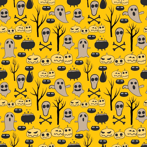 Yellow halloween seamless pattern