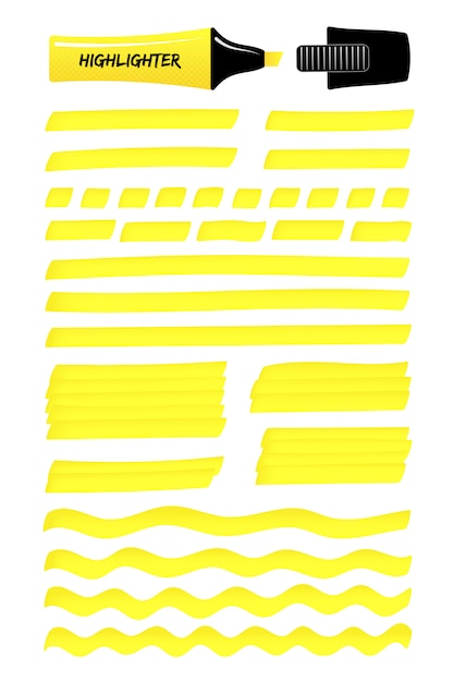 Vector yellow hand drawn highlight lines, layered boxes