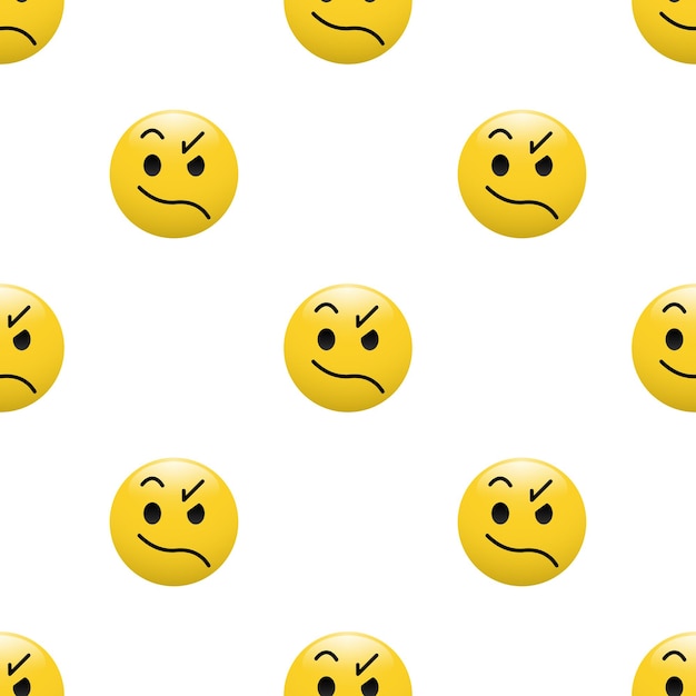 Иконка смайлика Желтой головы с выражениями лица Бесшовный узор на белом фоне