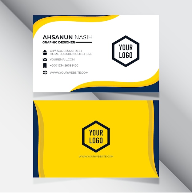 Yellow hexagonal flat bussines card abstract elegant