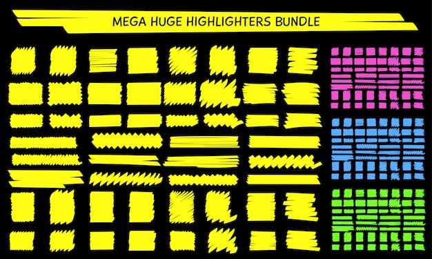 Set di scarabocchi disegnati a mano marcatore evidenziazione giallo