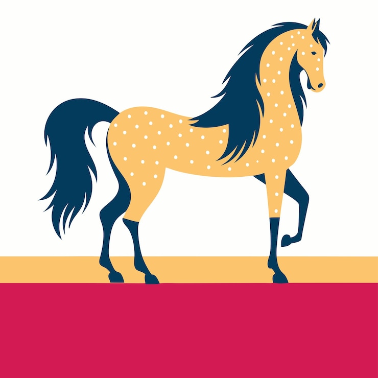 Vector a yellow horse with white dots and a brown horse on it