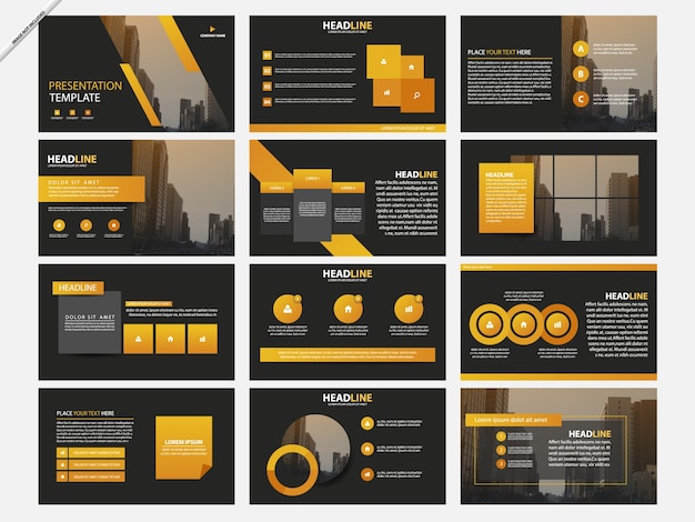 Modelli di presentazione di elementi giallo infographic