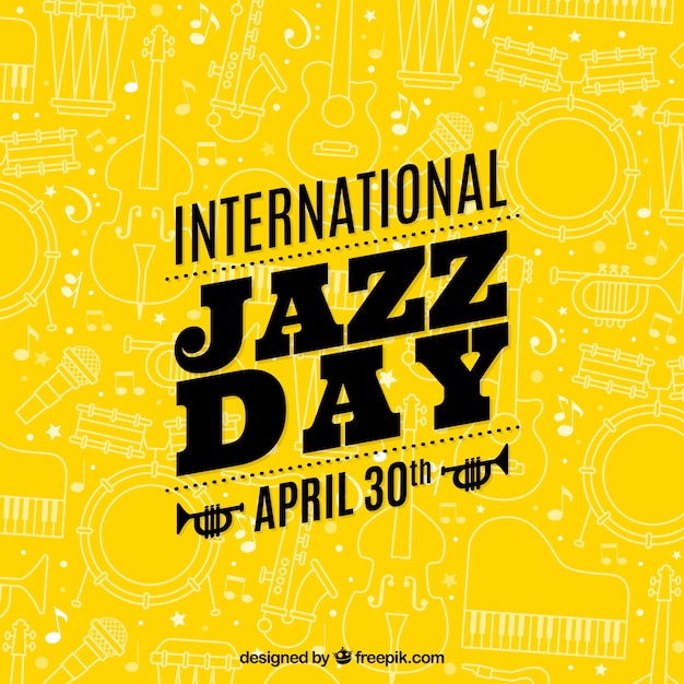 Vector yellow international jazz day background with sketches