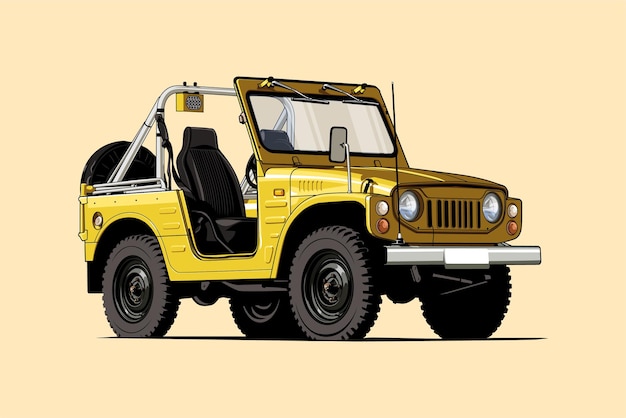 Yellow jeep truck car illustration