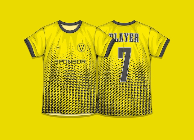 A yellow jersey with the name sponsor on it