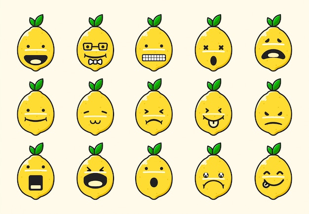 Yellow lemon emoticon set collection