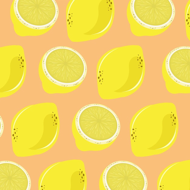 Vector a yellow lemon with a piece of lemon on isolated orange background a yellow lemons for textile