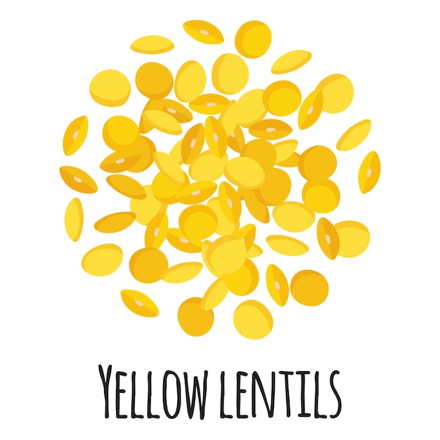 Yellow lentils for template farmer market design, label and packing. Natural energy protein organic super food. Vector cartoon isolated illustration.