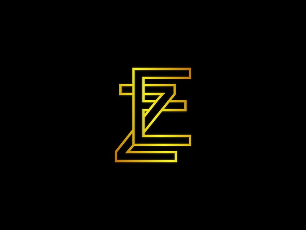 Vector yellow letter e with a gold outline on a black background