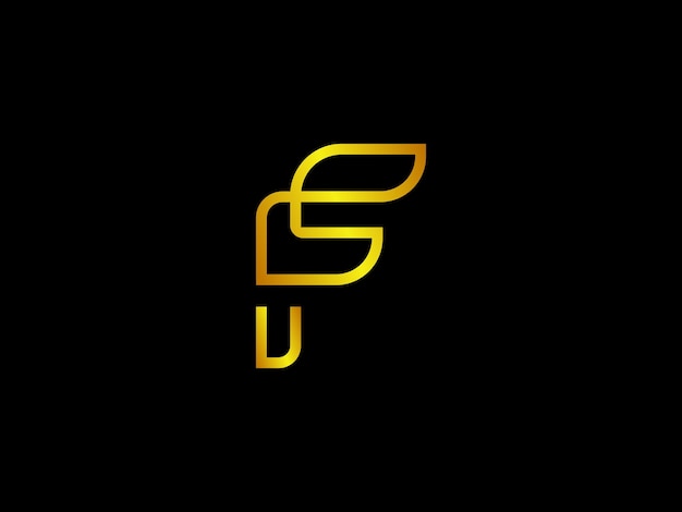 Yellow letter f with a feather logo on a black background